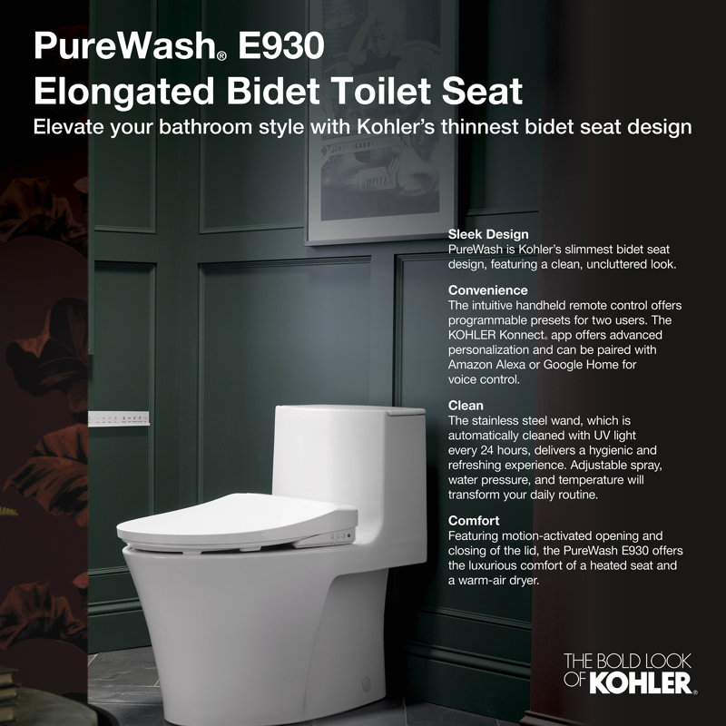 Kohler Purewash E930 Elongated Bidet Toilet Seat With Remote Control
